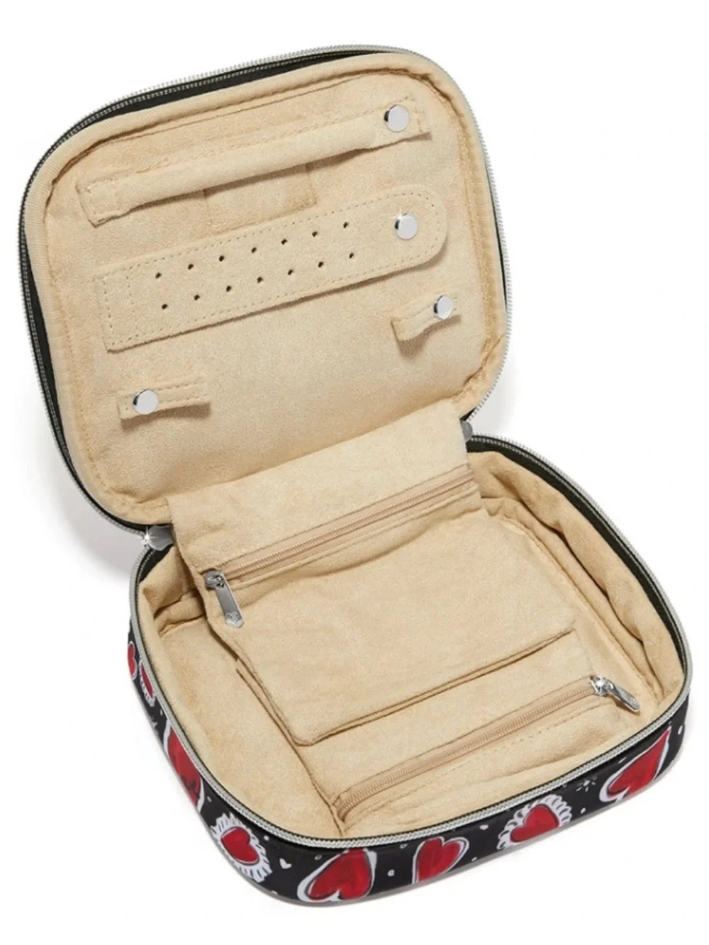 Brighton Hearts A Flutter Travel Jewelry Case w Red Heart Design in Black